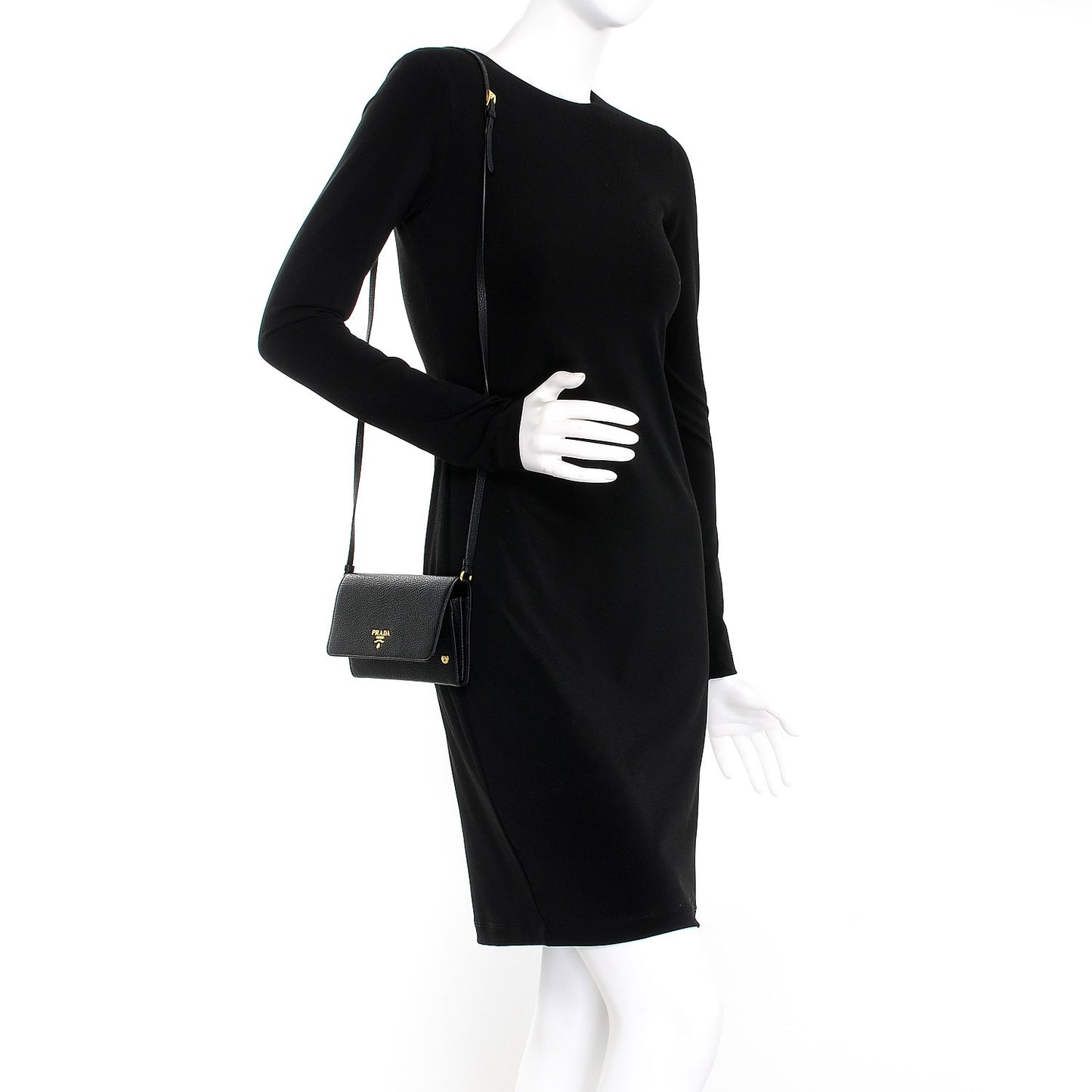Vitello Grain Mini Crossbody Wallet Nero Black