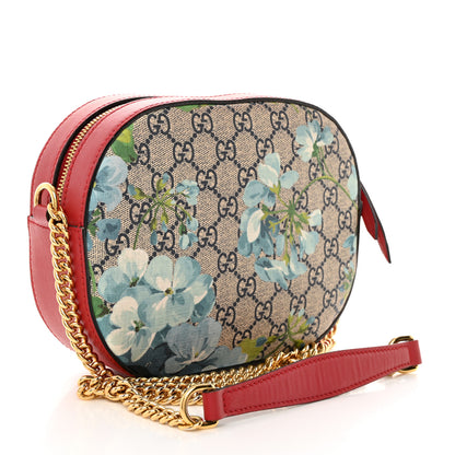 Gucci GG Supreme Monogram Blooms Mini Chain Shoulder Bag Beige Blue Navy Hibiscus Red 2 of 10