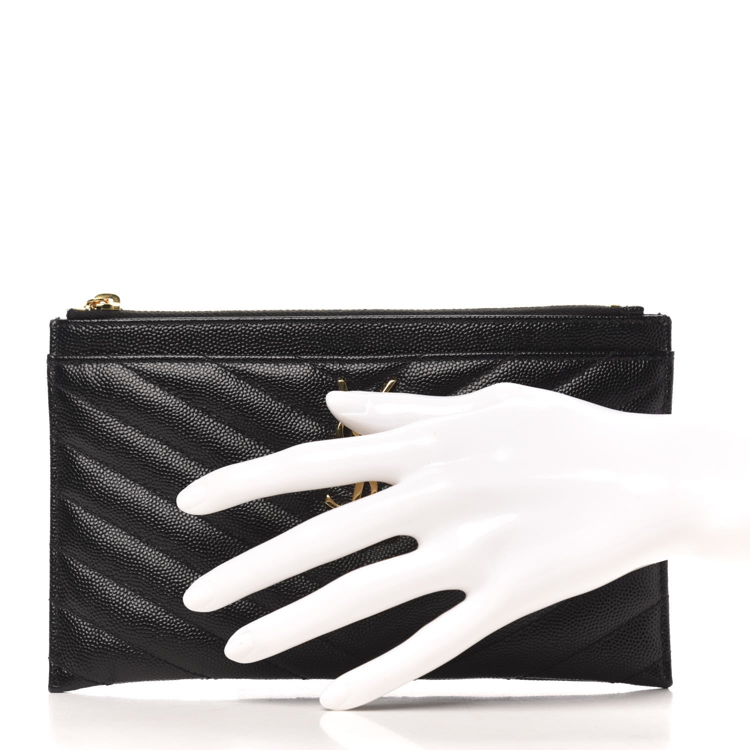 Saint Laurent Grain De Poudre Chevron Monogram Bill Pouch Black 2 of 7