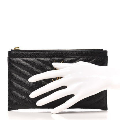 Saint Laurent Grain De Poudre Chevron Monogram Bill Pouch Black 2 of 7