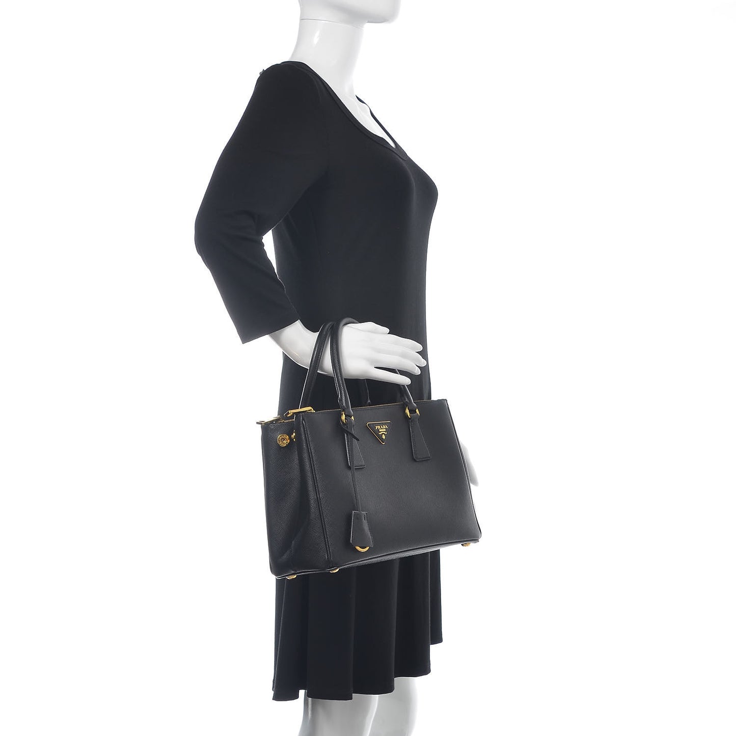 Saffiano Small Galleria Double Zip Tote Black