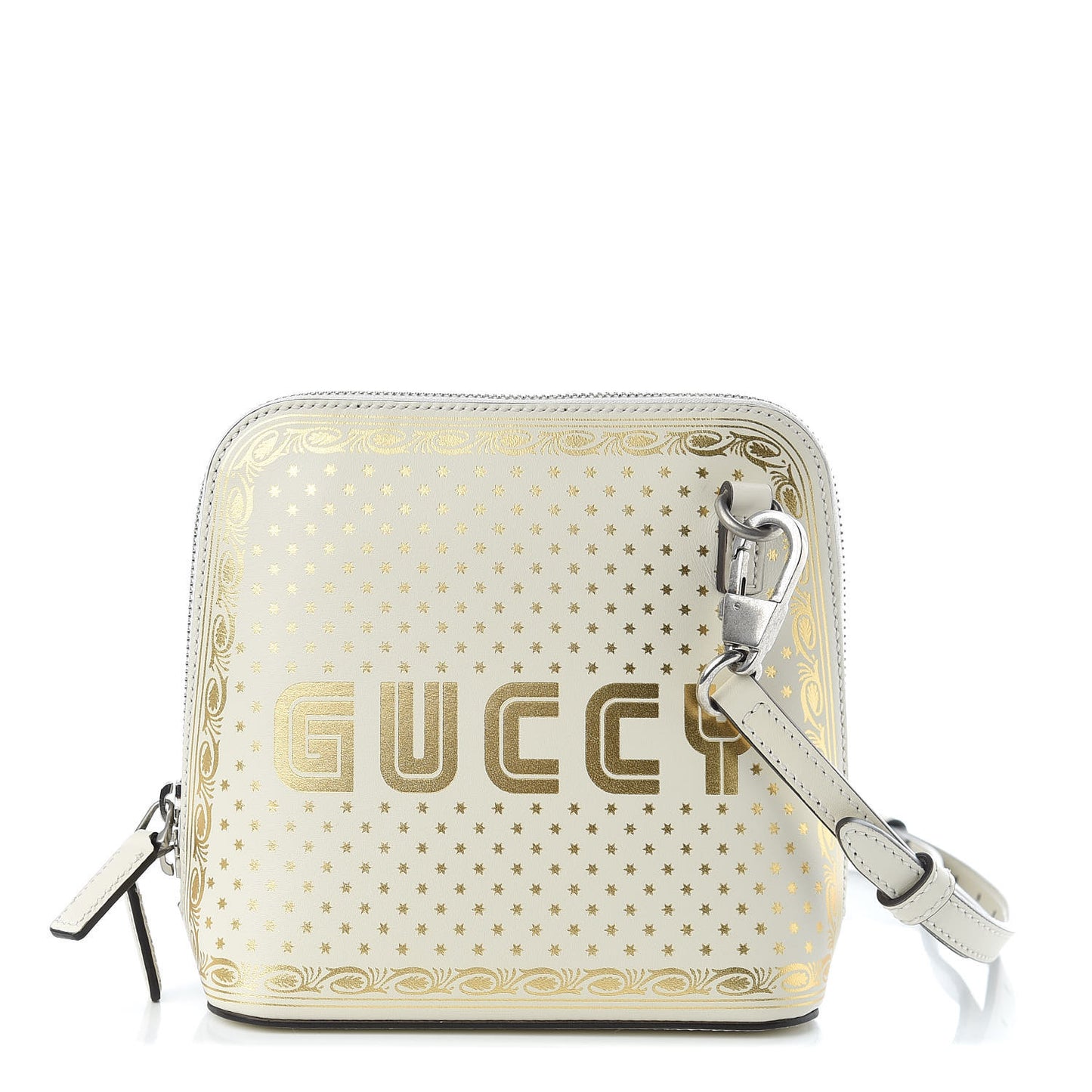 X SEGA Calfskin GUCCY Stars Mini Dome Shoulder Bag Mystic White Gold