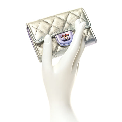 Chanel Gradient Metallic Calfskin Quilted Flap Card Holder Wallet Silver Blue Yellow Purple 2 of 10