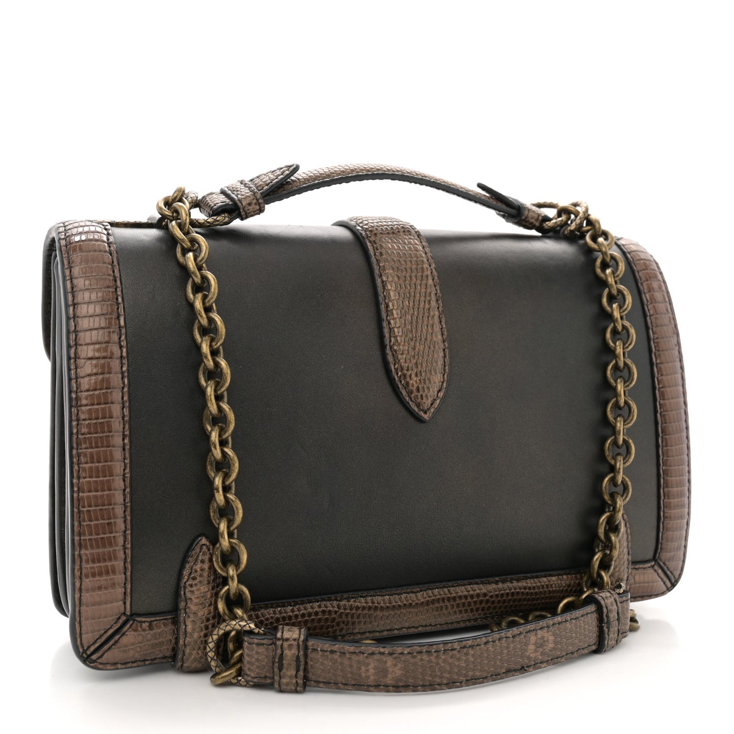 Iridescent French Calf Lizard City Knot Bag Dark Bronze