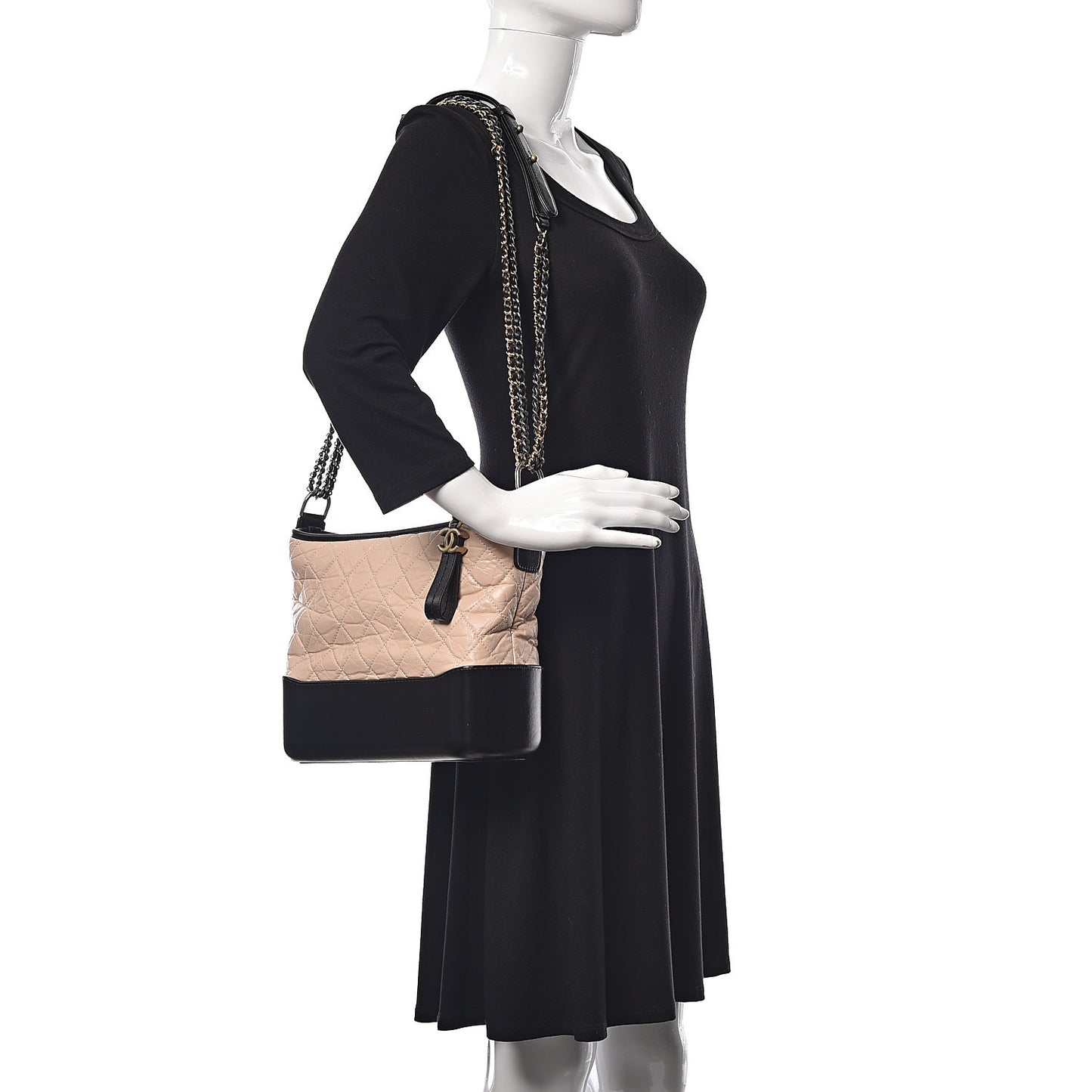 Aged Calfskin Quilted Medium Gabrielle Hobo Beige Black