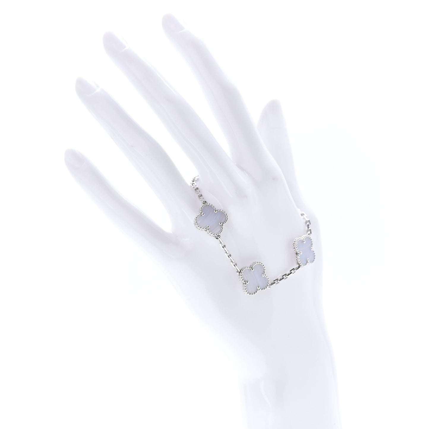 18K White Gold Chalcedony 5 Motifs Vintage Alhambra Bracelet