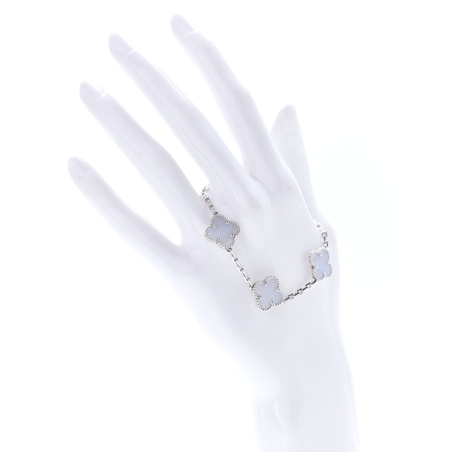 Van Cleef & Arpels 18K White Gold Chalcedony 5 Motifs Vintage Alhambra Bracelet 2 of 6
