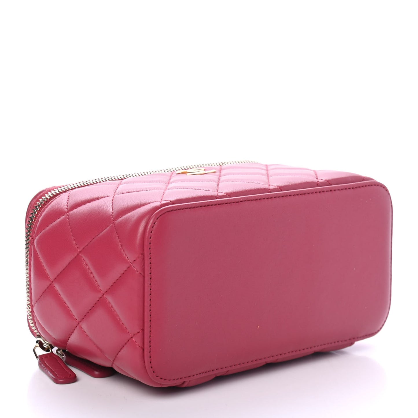 Lambskin Quilted Small Top Handle Vanity Case With Chain Dark Pink