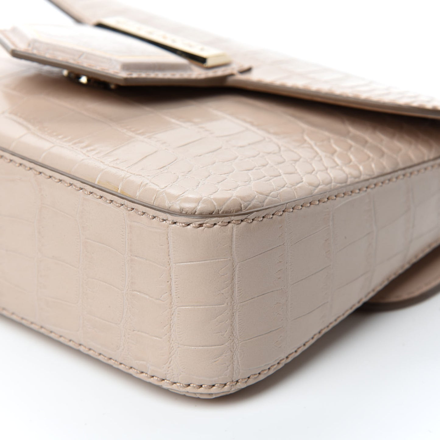 Calfskin Crocodile Embossed Mini Nobile Shoulder Bag Nude Pink