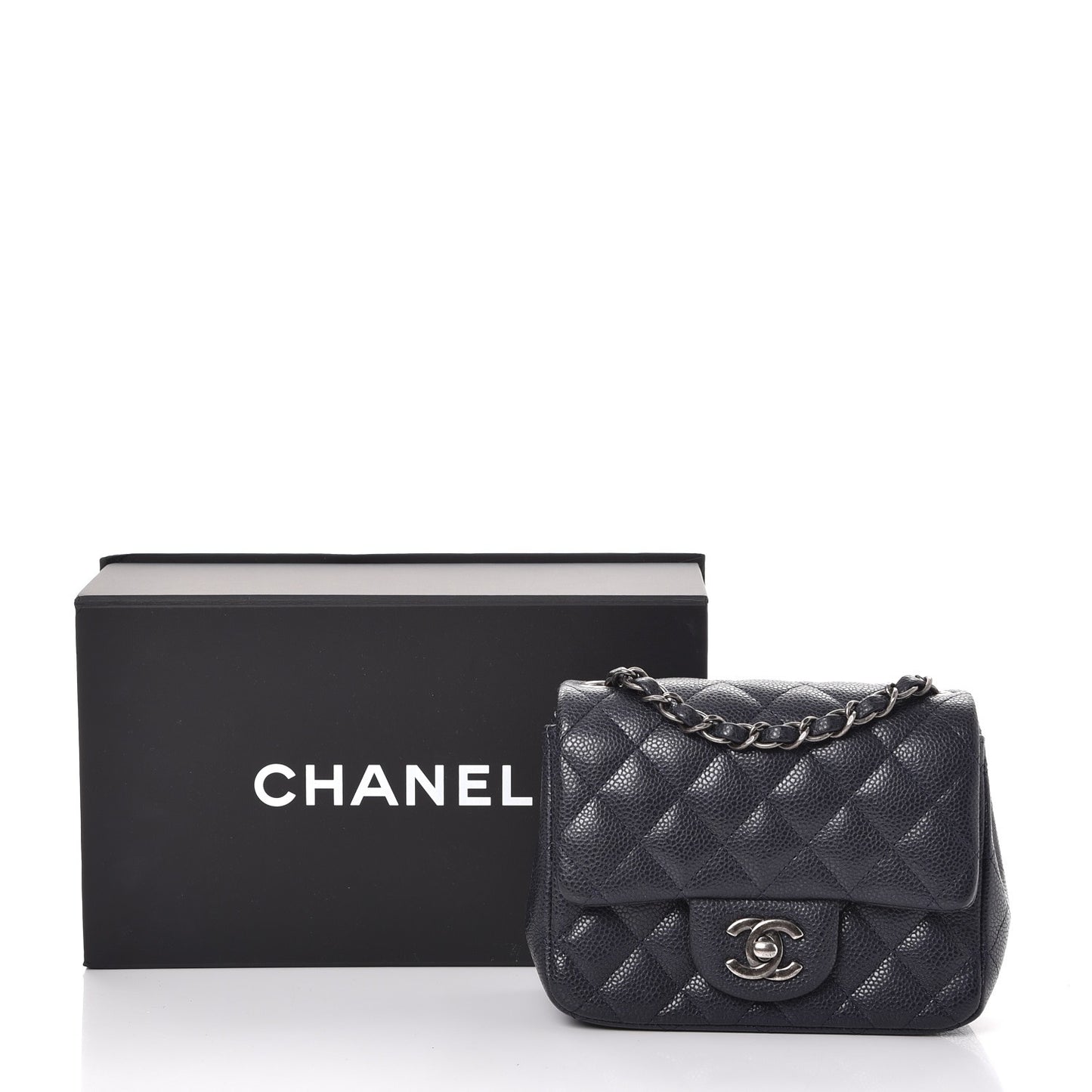 Caviar Quilted Mini Square Flap Navy