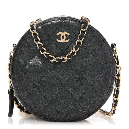 Chanel Iridescent Caviar Quilted Round Clutch With Chain Black 1 of 12