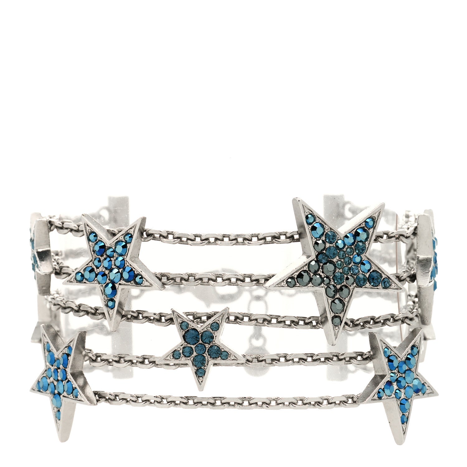 Chanel Crystal Star CC Multi Strand Bracelet Blue Silver 1 of 3