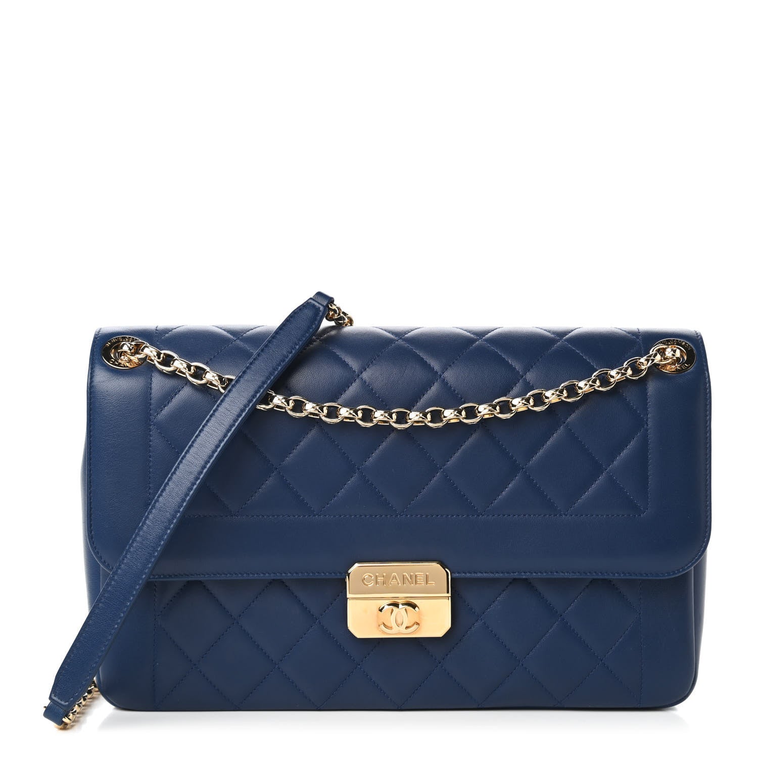 Chanel Lambskin Quilted Large Chic With Me Flap Navy 1 of 10