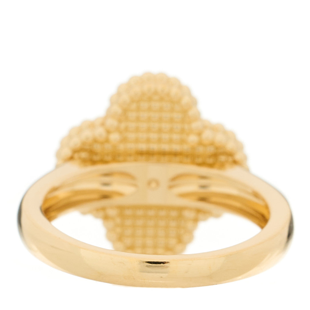 18K Yellow Gold Black Onyx Diamond Vintage Alhambra Ring 53 6.5