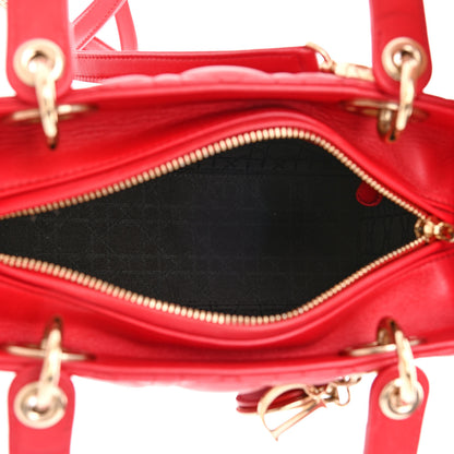 Christian Dior Lambskin Cannage Medium Lady Dior Red 5 of 9