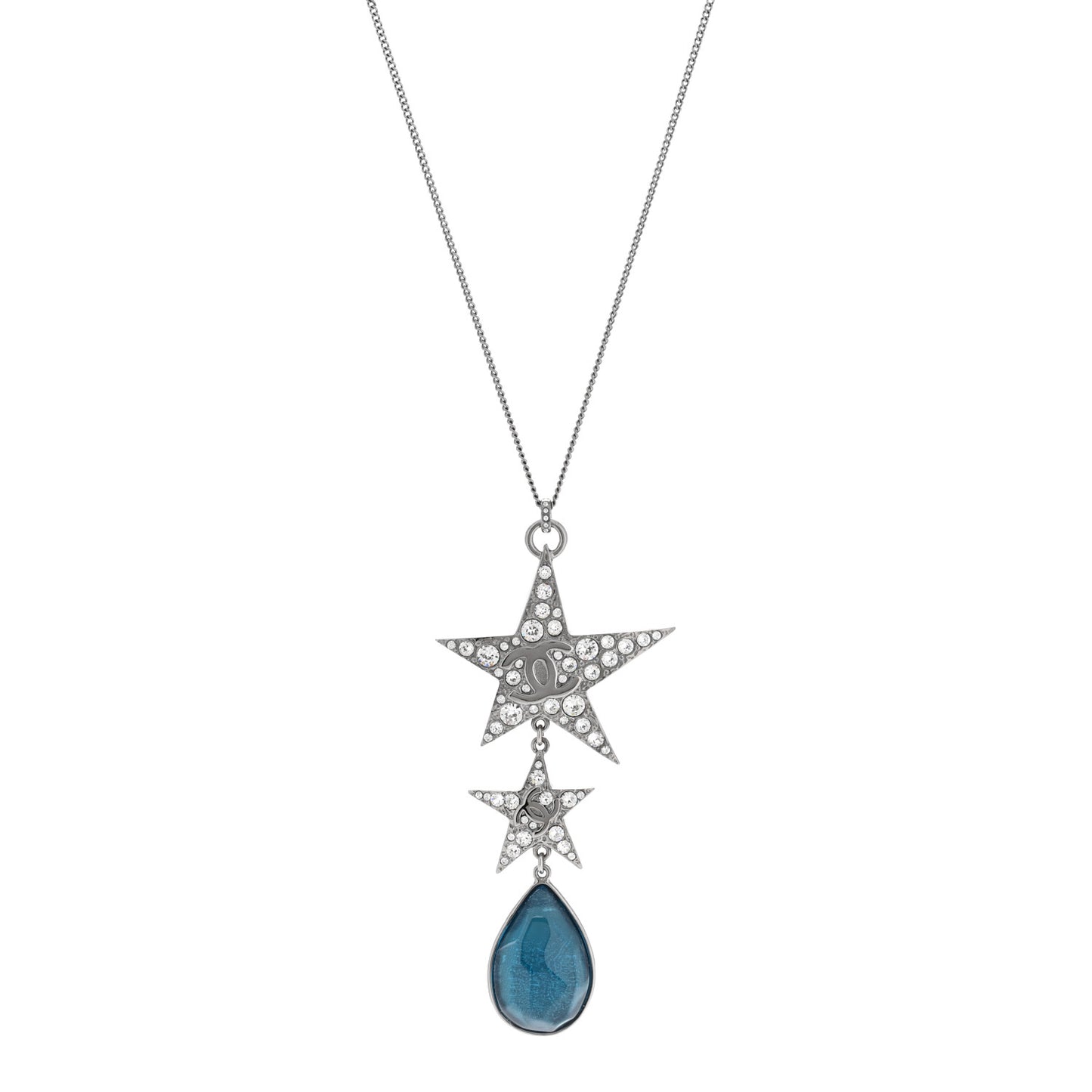 Crystal Resin CC Star Drop Necklace Silver Blue