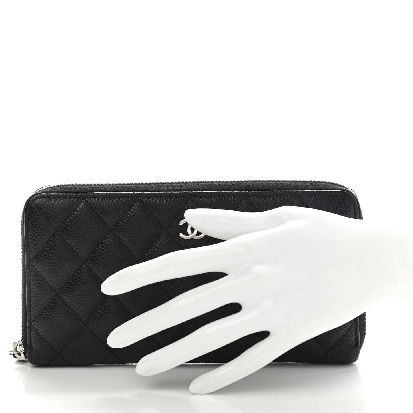 Caviar Quilted Large Gusset Zip Around Wallet Black