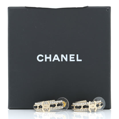 Chanel Crystal Lambskin CC Chain Hoop Earrings Gold Black 5 of 5