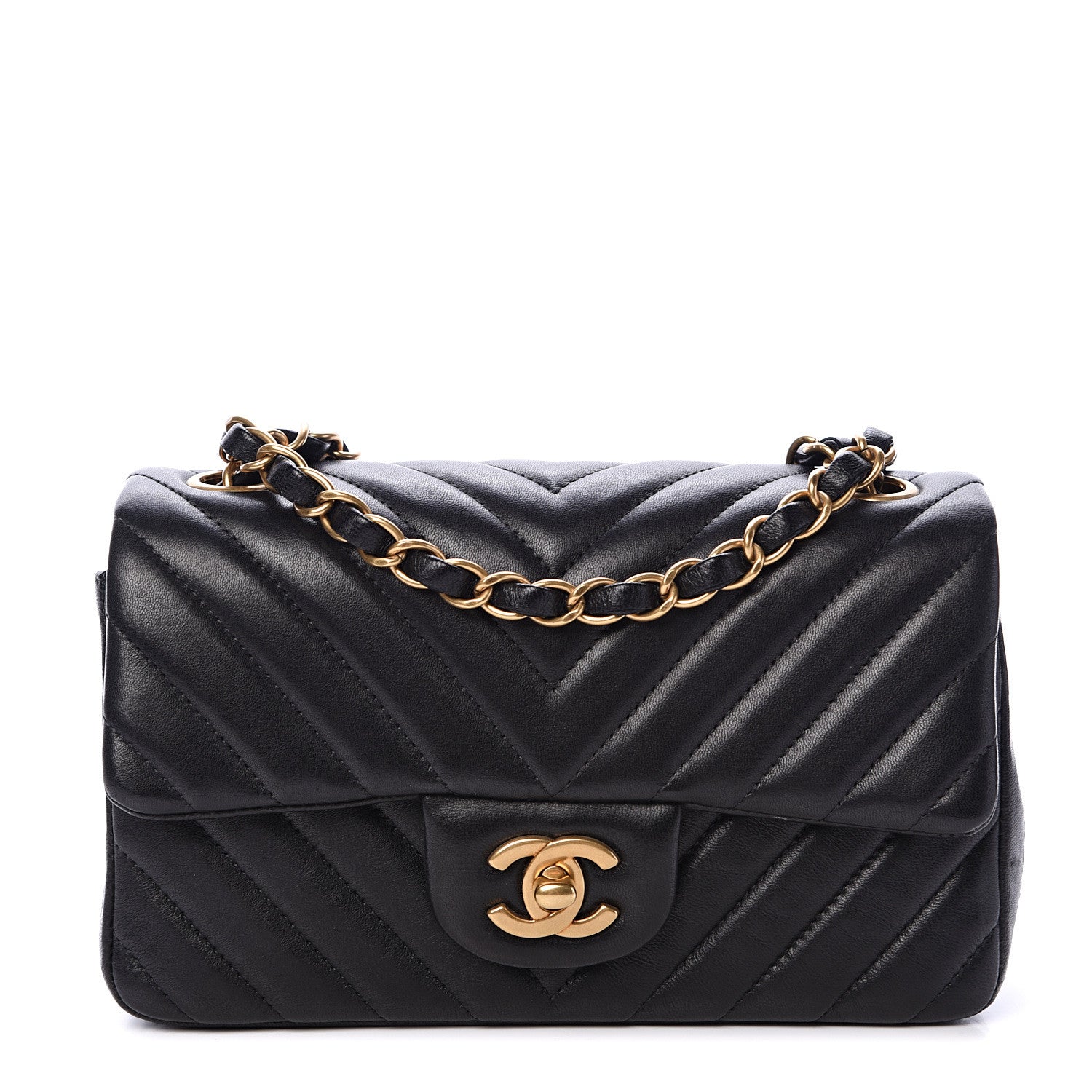 Chanel Lambskin Chevron Quilted Mini Rectangular Flap Black 1 of 15