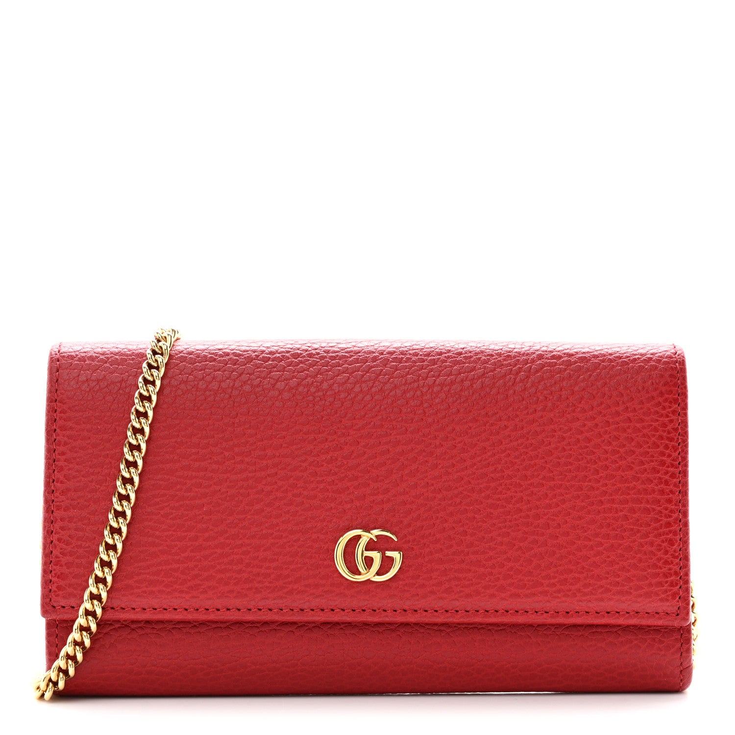 Gucci Dollar Calfskin Mini GG Marmont Chain Wallet Hibiscus Red 1 of 8