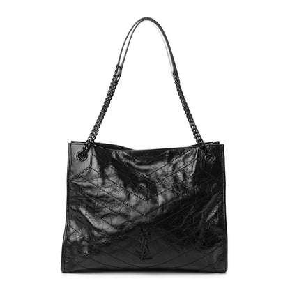 Saint Laurent Crinkled Calfskin Matelasse Monogram Medium Niki Shopper Tote Black 1 of 9