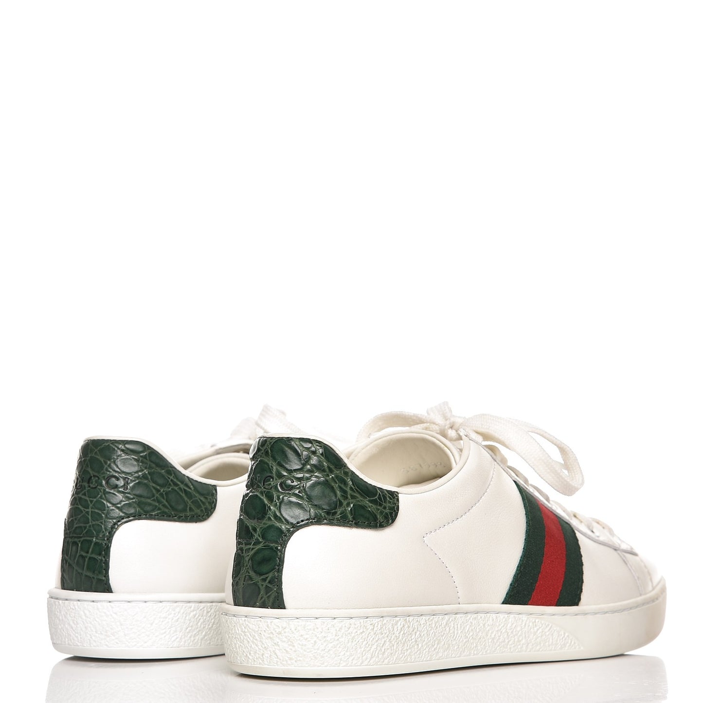 Calfskin Crocodile Web Ace Sneakers 37 White Green