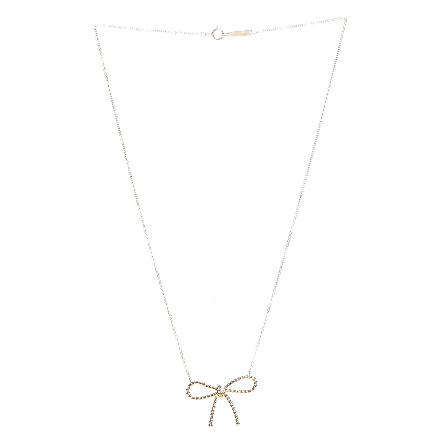 Tiffany 18K Yellow Gold Twist Bow Pendant Necklace 4 of 8