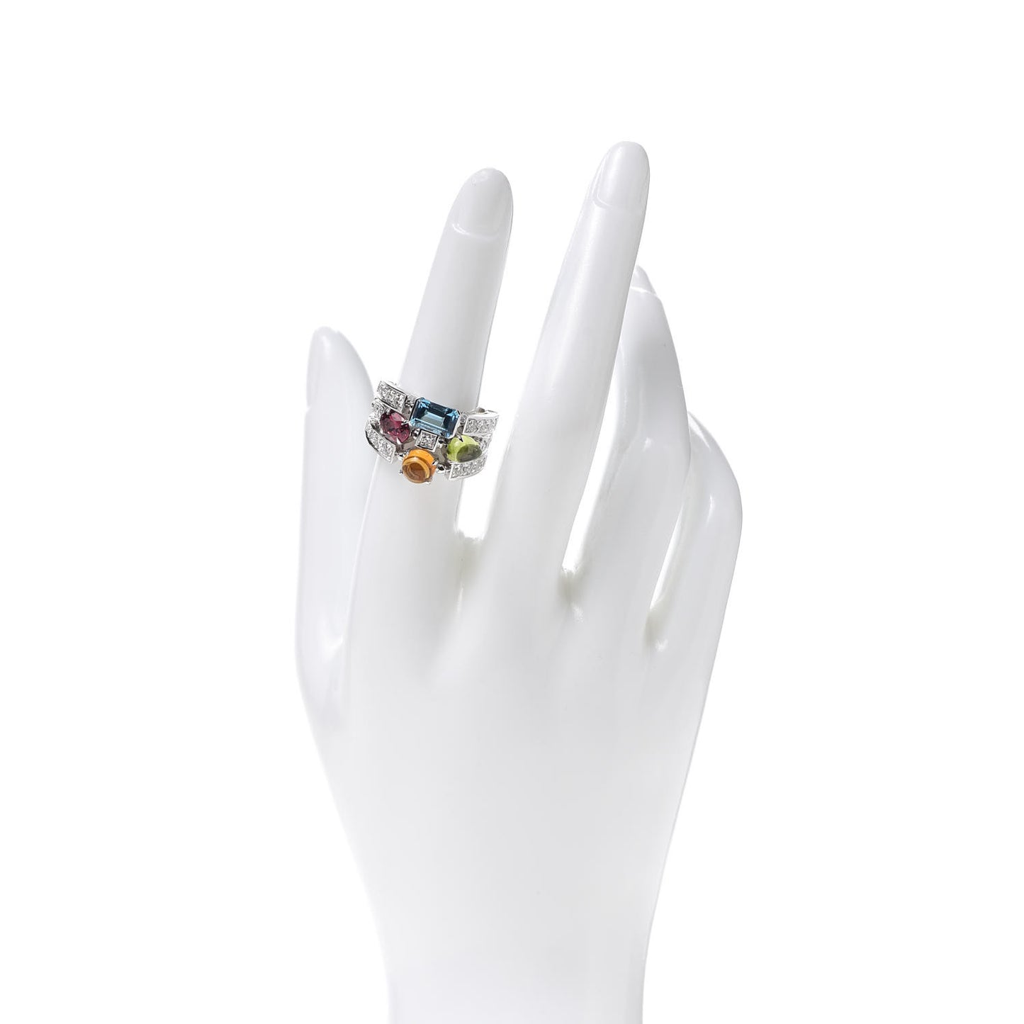 18K White Gold Diamond Gemstone Allegra Three Band Ring 53 6.25