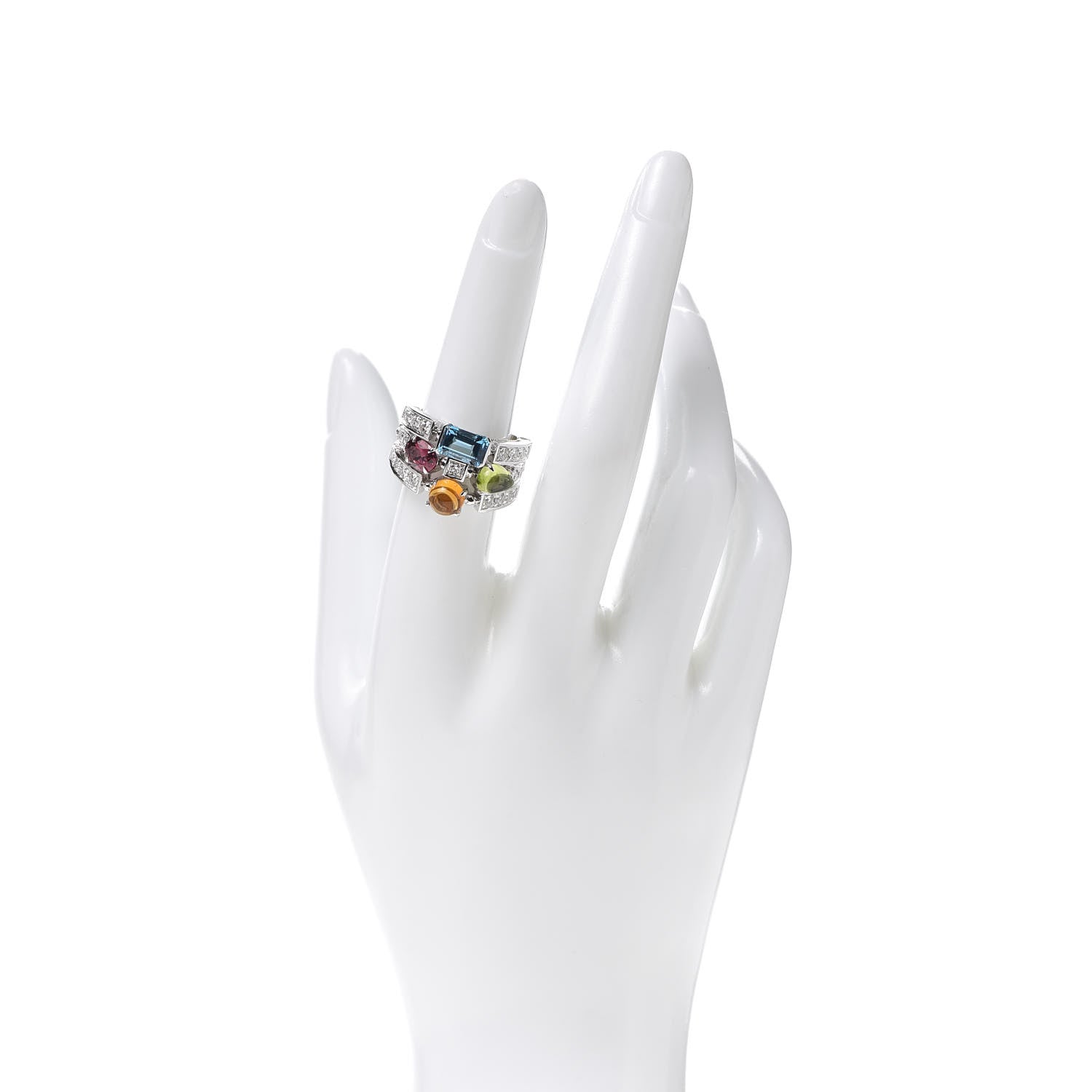Bulgari 18K White Gold Diamond Gemstone Allegra Three Band Ring 53 6.25 2 of 5