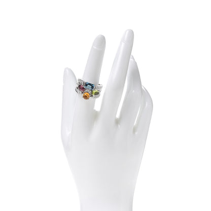 Bulgari 18K White Gold Diamond Gemstone Allegra Three Band Ring 53 6.25 2 of 5