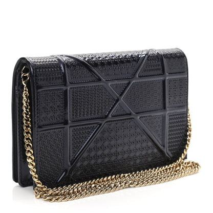 Christian Dior Metallic Patent Micro-Cannage Diorama Wallet on Chain Pouch Navy Blue 3 of 11