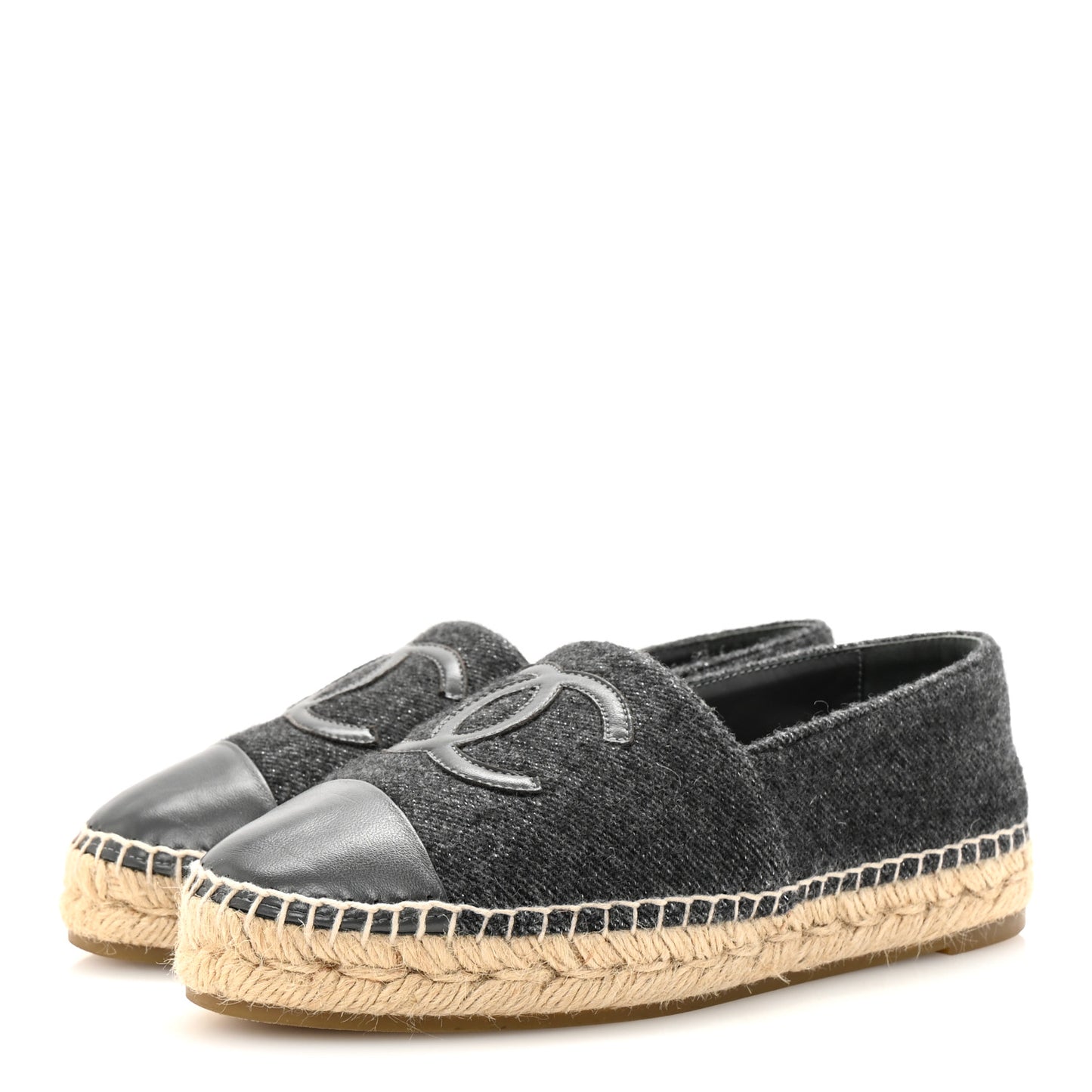 Tweed Lambskin CC Espadrilles 38 Grey