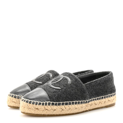 Chanel Tweed Lambskin CC Espadrilles 38 Grey 4 of 10