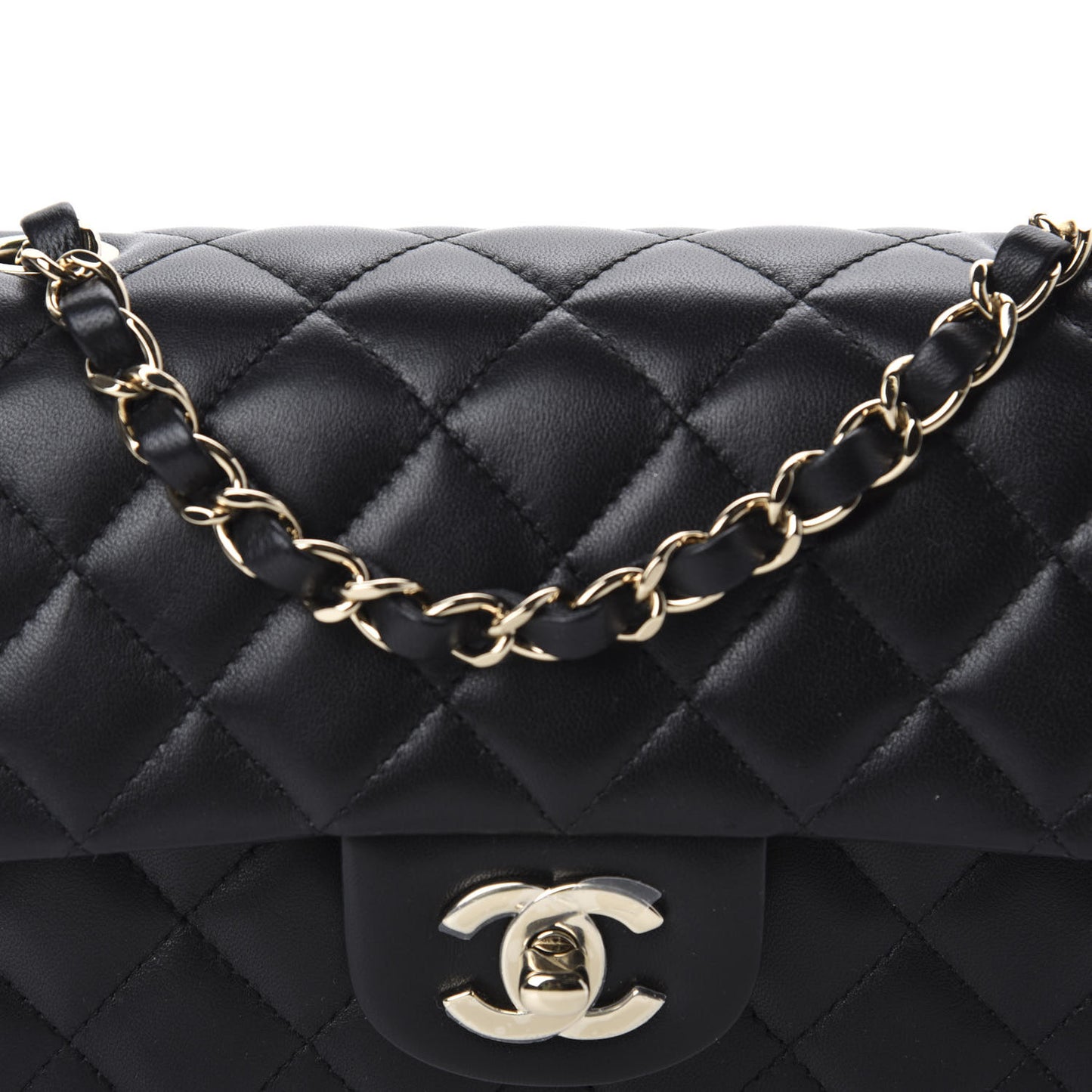 Lambskin Quilted Mini Rectangular Flap Black
