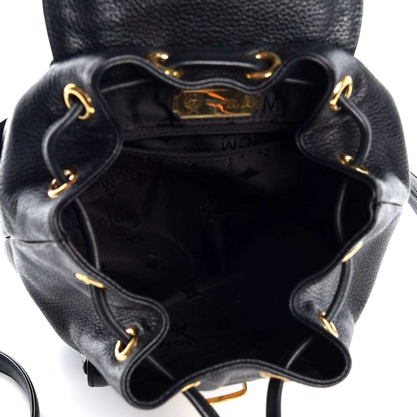 Grained Calfskin Studded Drawstring Backpack Black