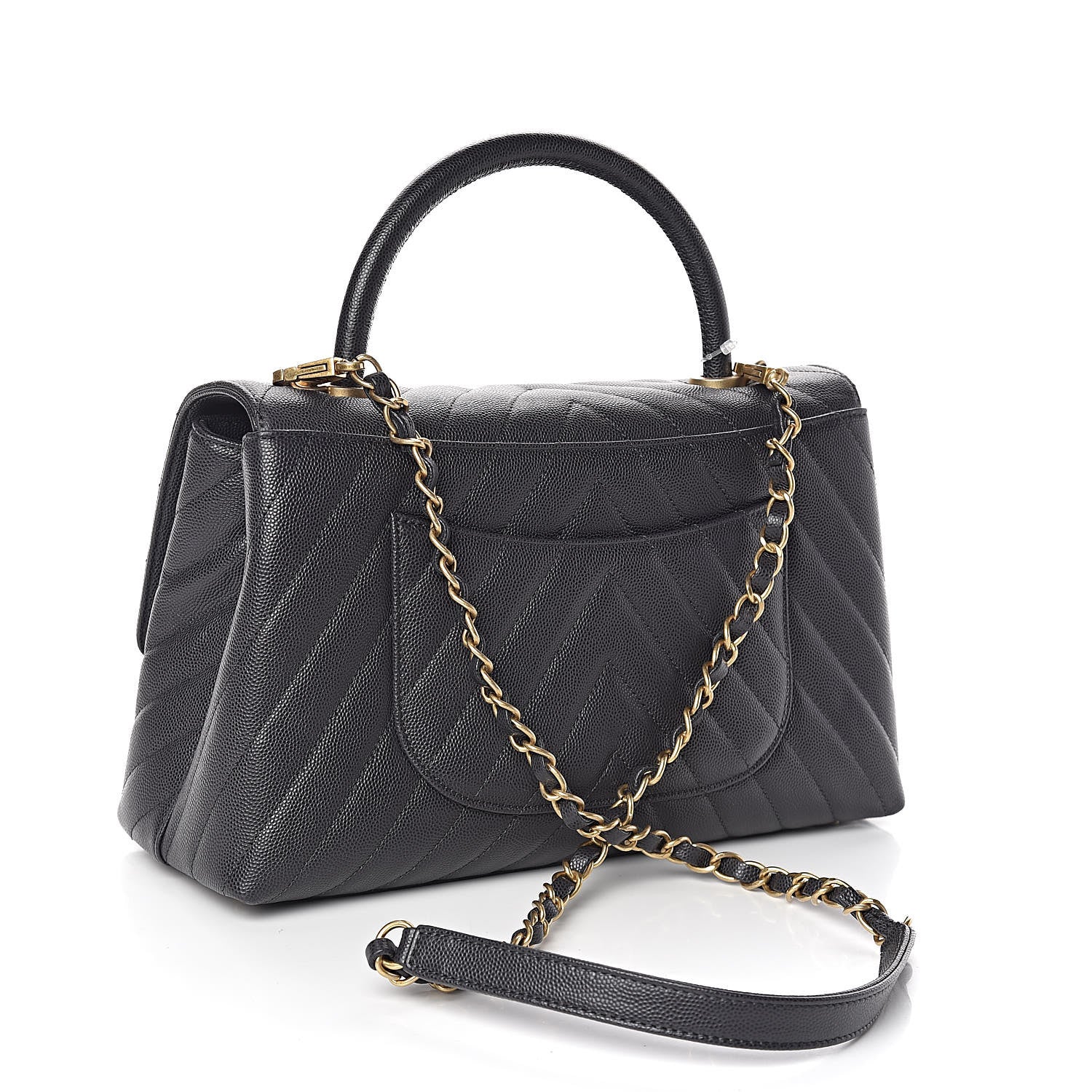 Chanel Caviar Chevron Quilted Small Coco Handle Flap Black 3 of 10