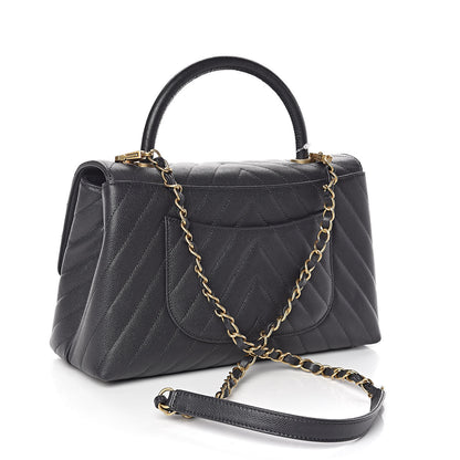 Chanel Caviar Chevron Quilted Small Coco Handle Flap Black 3 of 10