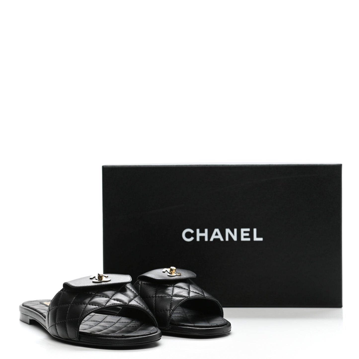 Lambskin Quilted CC Turnlock Sandals 40 Black