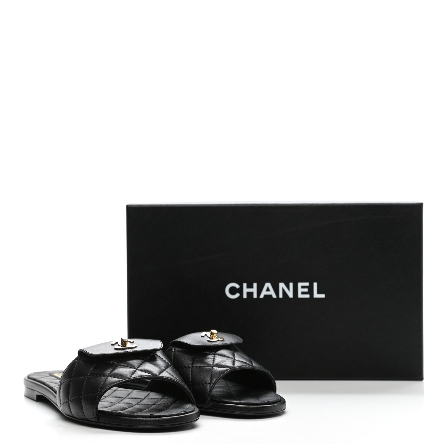 Chanel Lambskin Quilted CC Turnlock Sandals 40 Black 9 of 9
