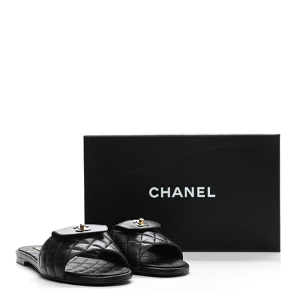 Chanel Lambskin Quilted CC Turnlock Sandals 40 Black 9 of 9