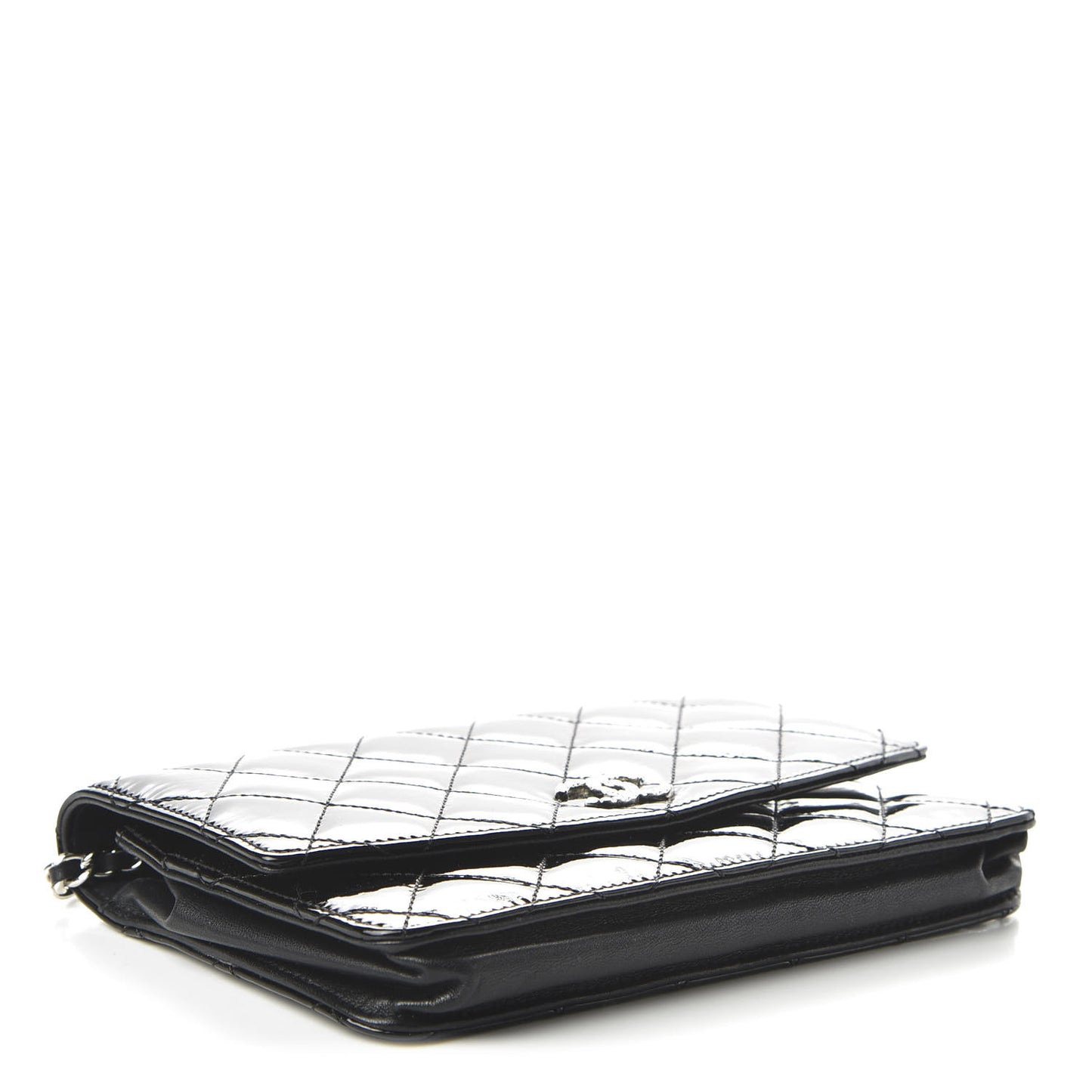 Patent Quilted Brilliant Wallet On Chain WOC Black