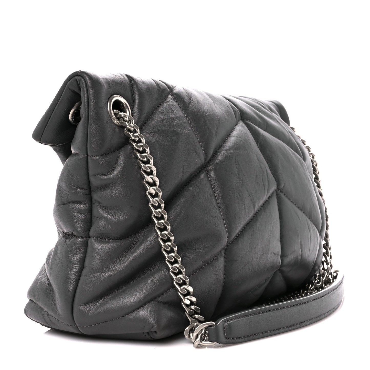 Lambskin Quilted Small Loulou Puffer Monogram Chain Satchel Concrete