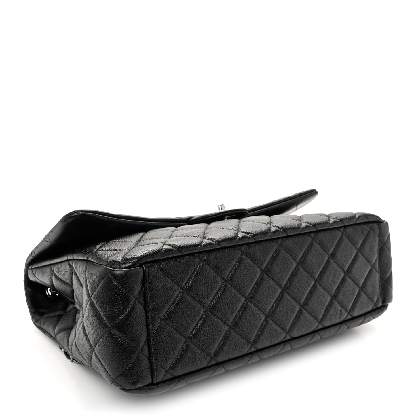 Grained Calfskin Quilted XXL Travel Flap Bag Black