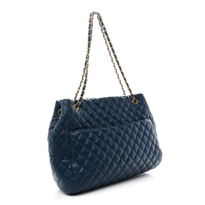 Chanel Lambskin Quilted Large Fluffy CC Shopping Tote Blue 3 of 10