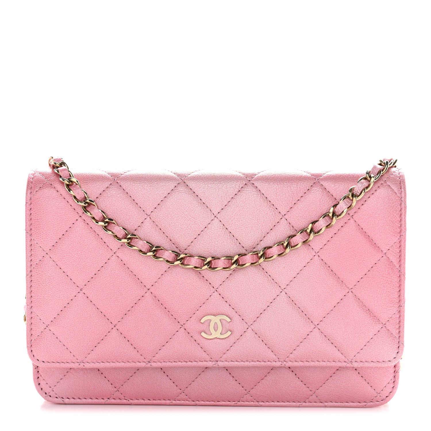 Chanel Iridescent Calfskin Quilted Wallet On Chain WOC Rose Pink 1 of 13
