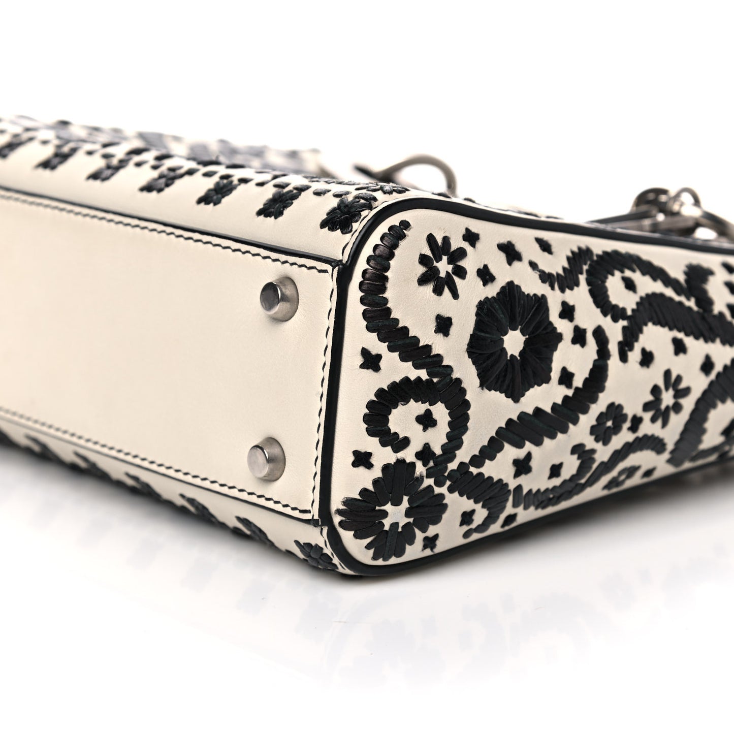 Calfskin Floral Embroidered Mini Lady Dior Black White