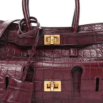 Balenciaga Calfskin Crocodile Embossed Mini Bel Air Carry All Bag Dark Burgundy 7 of 9