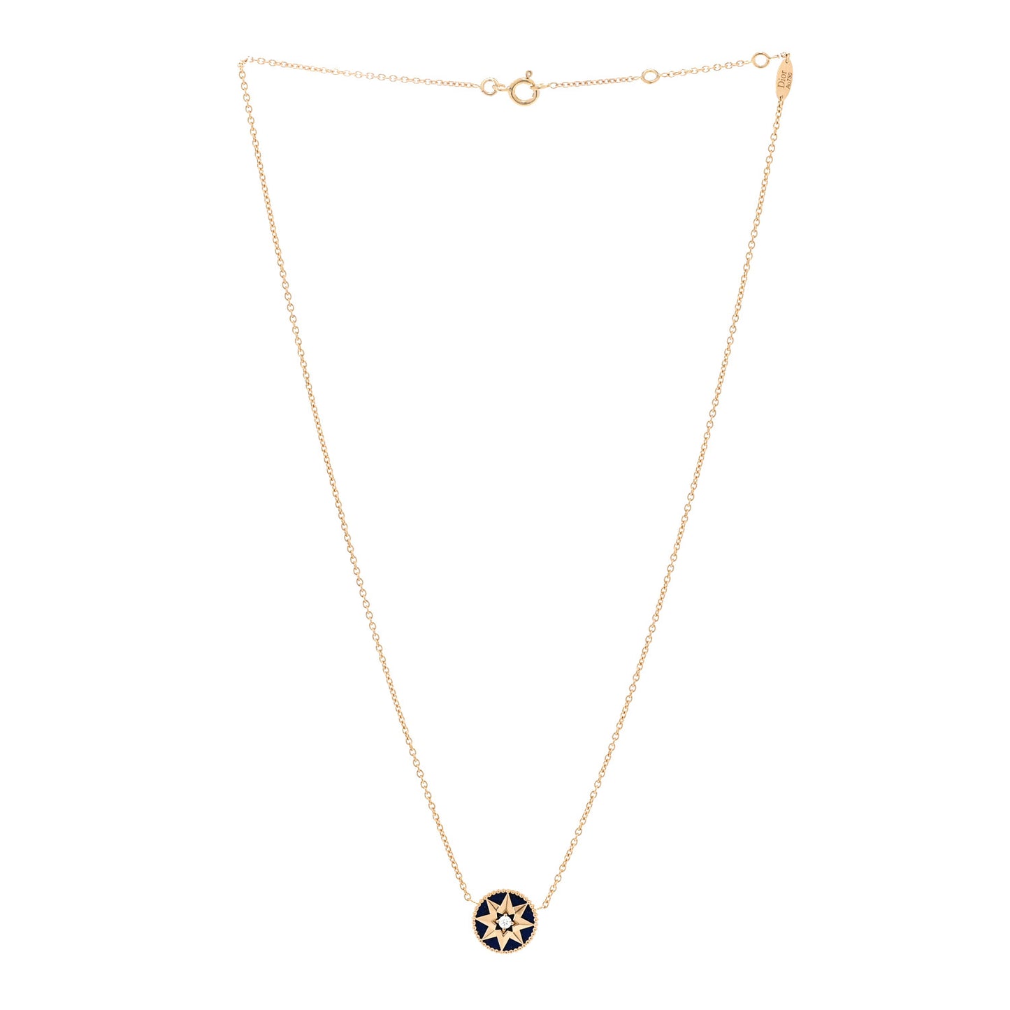 18K Yellow Gold Diamond Lapis Lazuli Rose Des Vents Necklace