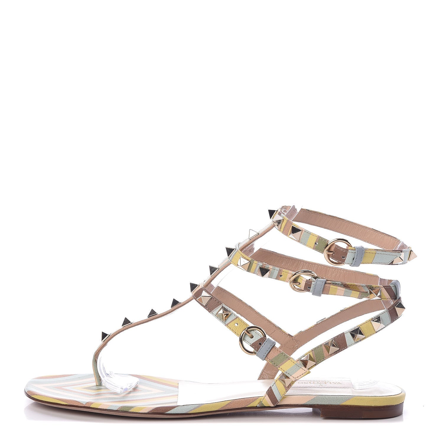 Valentino Garavani Calfskin Native Couture 1975 Rockstud Ankle Wrap Flat Thong Sandals 39 Multicolor 1 of 12
