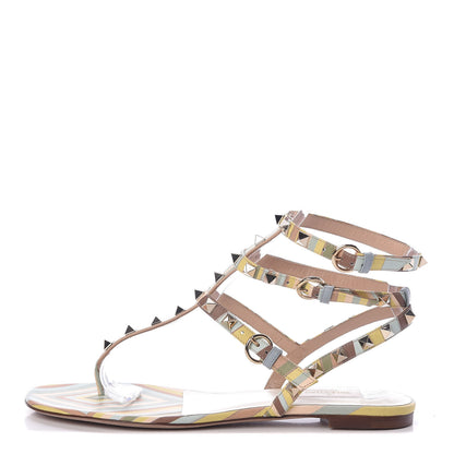 Valentino Garavani Calfskin Native Couture 1975 Rockstud Ankle Wrap Flat Thong Sandals 39 Multicolor 1 of 12